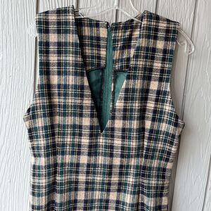 VTG Home-Sewn Wool Plaid Dress Midi Sleeveless Lined Classic Fit, M